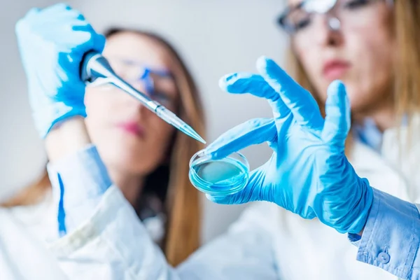 Life Science Research Technicians Using Micro Pipette — Stock Photo, Image