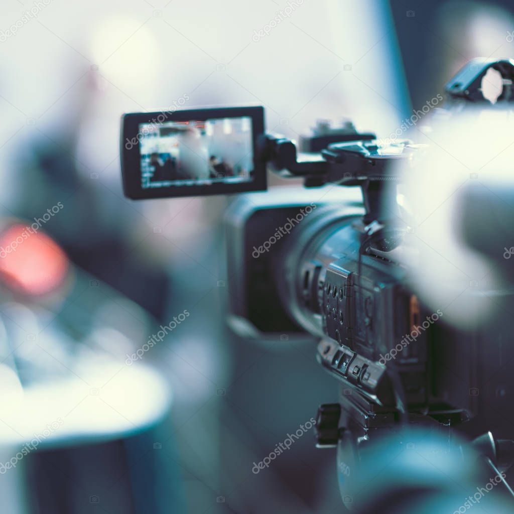 close up of Camera at a media conference