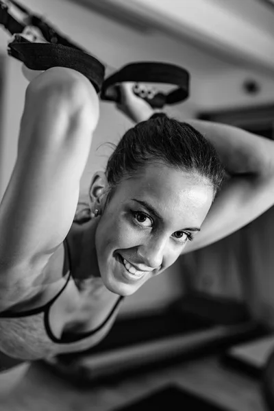 Young Woman Exercising Trx Gym — Stock Photo, Image