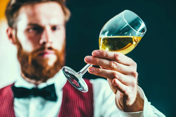 Sommelier Examining White Wine — Stock Photo, Image