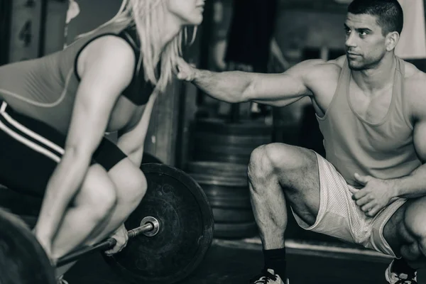 Femenino Masculino Entrenamiento Levantamiento Pesas —  Fotos de Stock