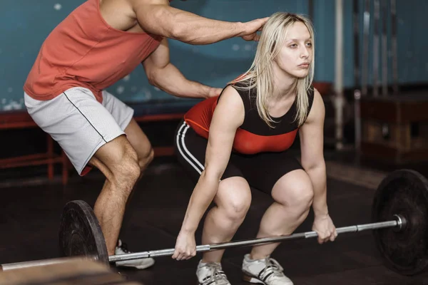 Feminino Masculino Treinamento Levantamento Peso — Fotografia de Stock