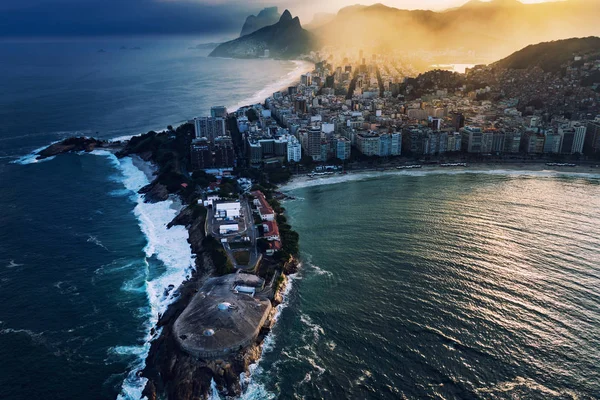 Vista Aérea Playa Copacabana Fortalezza Ipanema Río Janeiro Brasil — Foto de Stock