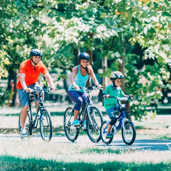 Allegra Famiglia Bicicletta Nel Parco — Foto Stock