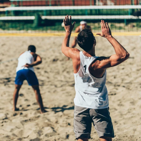 Jugadores Voleibol Playa Durante Juego — Foto de Stock