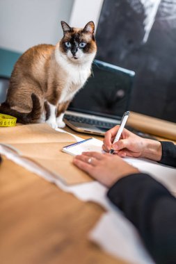 Genç tasarımcı çizim bir eskiz defter evden çalışma 