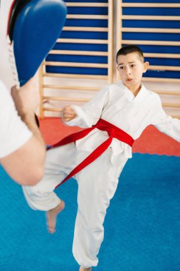 Tae kwon do eğitim eğitmen ile çocuk