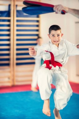 Tae kwon do eğitim eğitmen ile çocuk