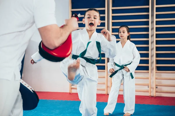 Tae Kwon Instructor Entrenamiento Con Niños —  Fotos de Stock