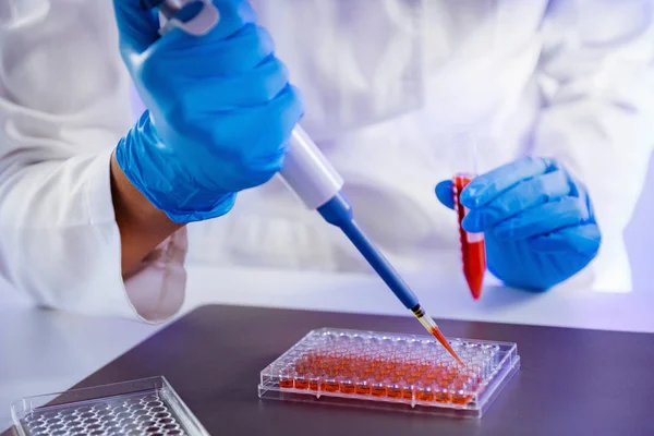 Laboratorio Biologia Scienziato Che Lavora Con Coltura Cellulare — Foto Stock