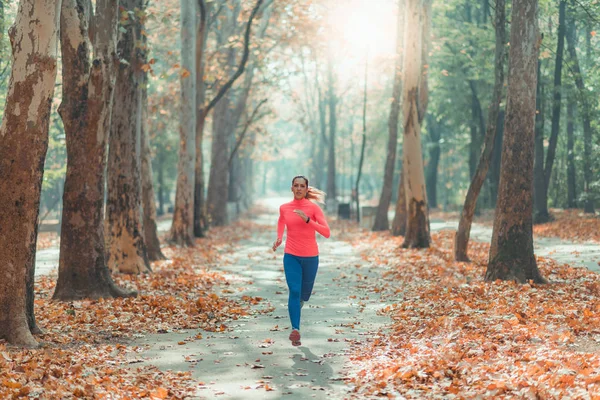 Kvinne Som Jogger Natur Friluftspark – stockfoto