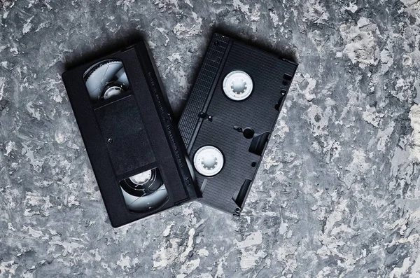 Kaset Wideo Vhs Stół Betonu Technologia Retro Lat Widok Góry — Zdjęcie stockowe