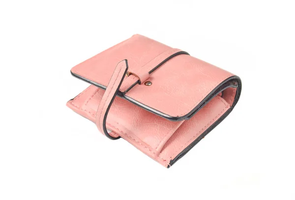 Female leather purse pastel pink color isolated on white background. — Stock Photo, Image