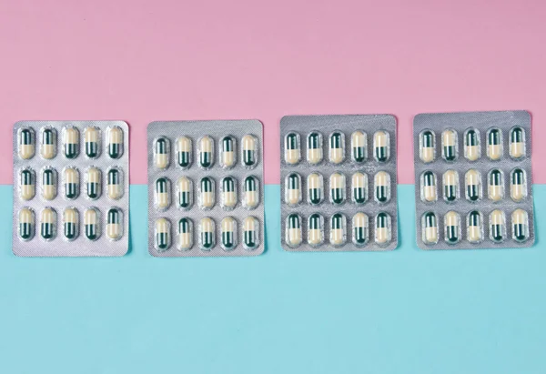 Pills Blisters Pastel Background Top View — Stock Photo, Image