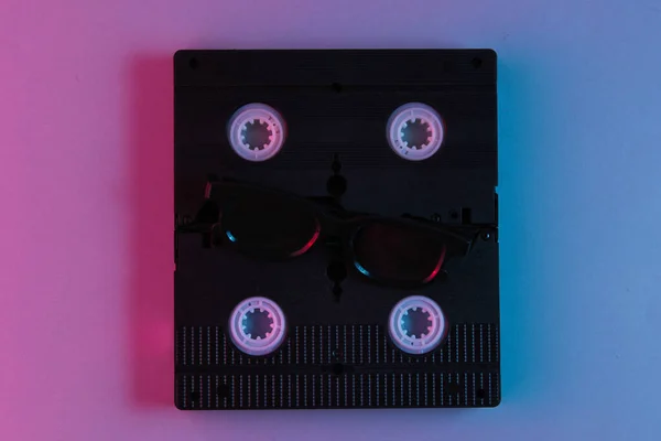 Video Cassette Neon Light Retro Style 80S — Stock Photo, Image