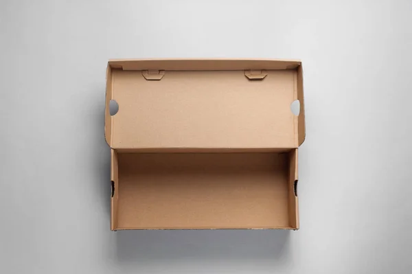 Empty Cardboard Box Gray Background Top View — Stock Photo, Image