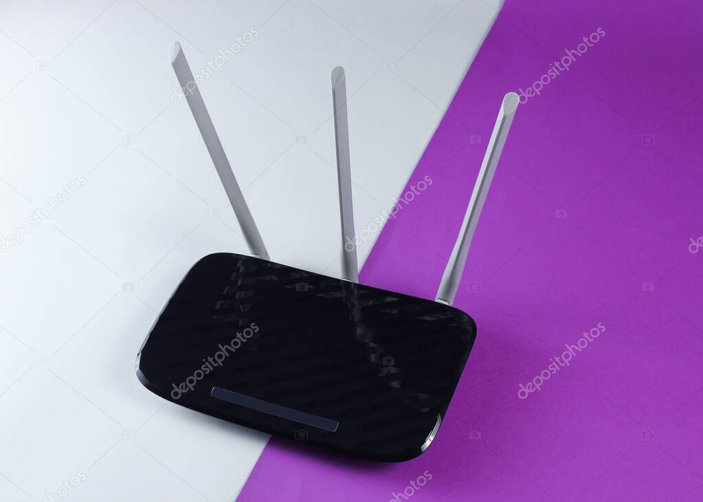 Tried Wi fi router on gray-purple background.