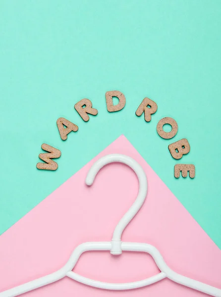 Hanger Blue Pink Background Word Wardrobe Minimalism Top View — 스톡 사진