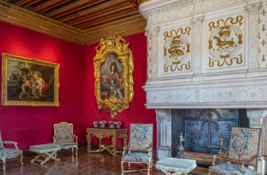 Chenonceaux, France - November 15, 2018:  The Drawing Room with fireplace in the Chenonceau castle