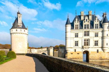 Chenonceaux, France - November 15, 2018: The Chenonceau castle with the Marques tower on the left
