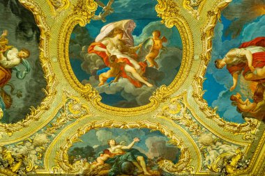 Roma, İtalya - 02 Ekim 2019: Doria-Pamphili Sarayı, Venüs Odasının boyanmış ve dekore edilmiş tavanı