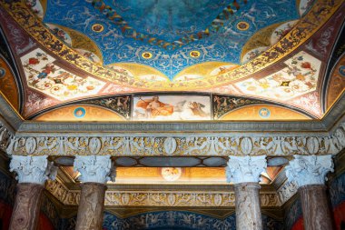 Rome, Italy - August 20, 2017:  Villa Torlonia, detail of the ceiling of the Large  Bathroom with mythological divinity figures clipart
