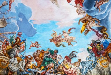 Roma, İtalya - 19 Ağustos 2017: Colonna Sarayı, Colonna Galerisinin Büyük Salon tavanı