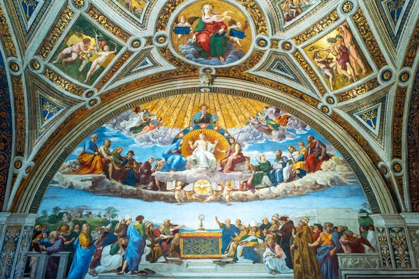 이탈리아 2019 Vatican Museums Room Signatura Dispute Blessed Sacrament Raffaello — 스톡 사진