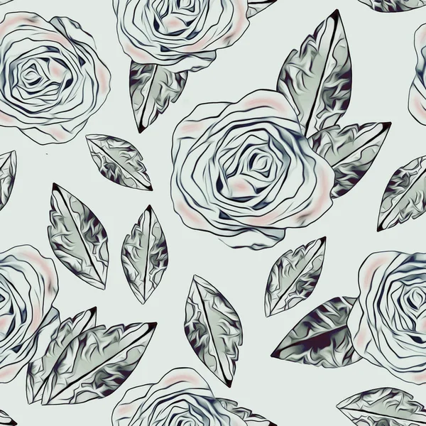 Outline roses. Seamless background. Flowers.