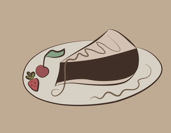 Piece Biscuit Cake Covered Icing Cherries Strawberries Vector Graphics