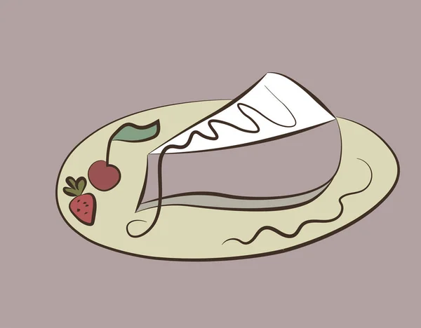 Piece Biscuit Cake Covered Icing Cherries Strawberries Stock Illustration