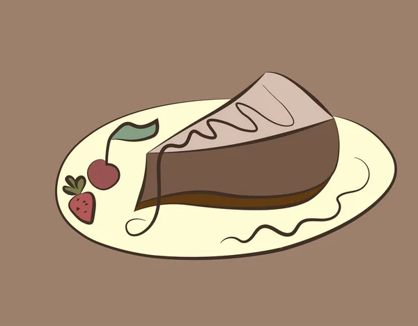 Piece Biscuit Cake Covered Icing Cherries Strawberries Stock Illustration