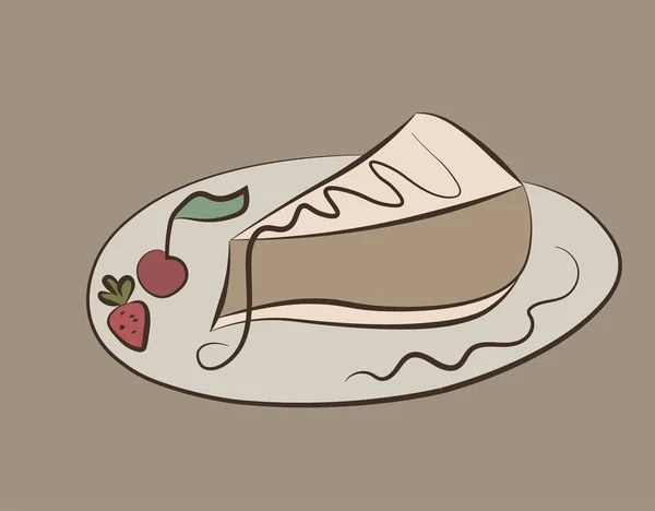 Piece Biscuit Cake Covered Icing Cherries Strawberries Stock Vector