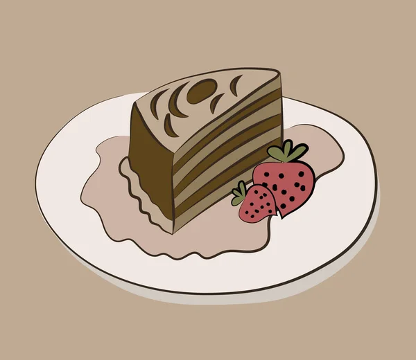 Piece Biscuit Cake Covered Icing Strawberries Royalty Free Stock Illustrations