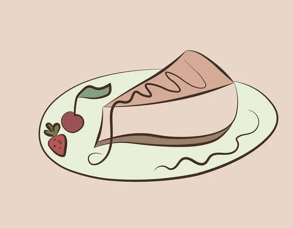 Piece Biscuit Cake Covered Icing Cherries Strawberries Vector Graphics