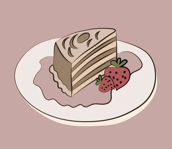 Piece Biscuit Cake Covered Icing Strawberries Vector Graphics