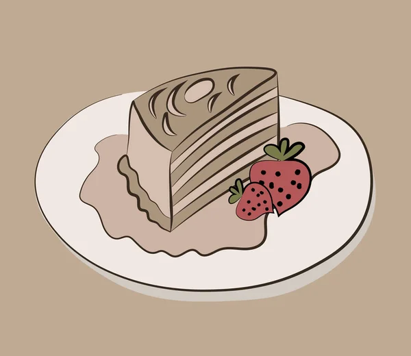 Piece Biscuit Cake Covered Icing Strawberries Stock Vector