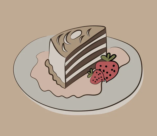 Piece Biscuit Cake Covered Icing Strawberries Royalty Free Stock Vectors