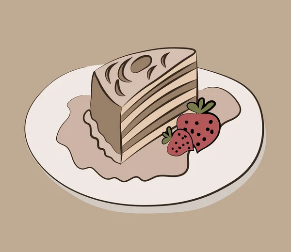 Piece Biscuit Cake Covered Icing Strawberries Vector Graphics