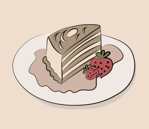 Piece Biscuit Cake Covered Icing Strawberries Royalty Free Stock Illustrations