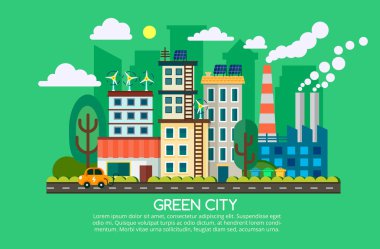 Resimde yeşil vektör enerji, kentsel peyzaj, ekoloji. İş akışı düzeni, afiş, diyagram, web tasarım, zaman çizelgesi, bilgi grafik, istatistik broşür şablonu için kullanılabilir