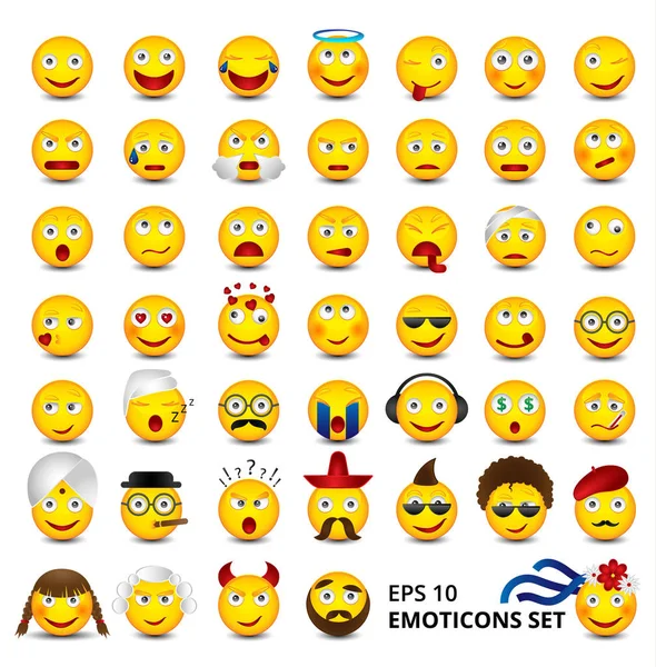 Conjunto de emoticons, isolado sobre fundo branco — Vetor de Stock