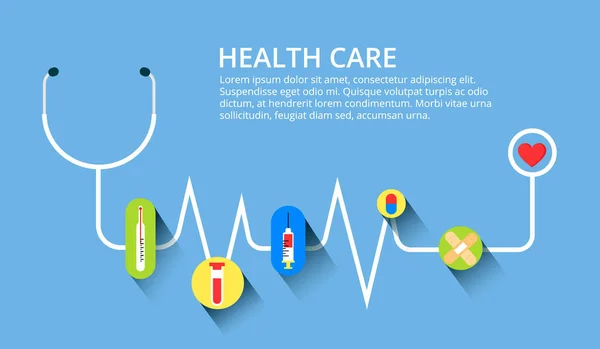 Healthcare, stethoscope, cardiogram, health monitoring, concepts set. Modern flat design concepts for web banners, web sites, printed materials, infographics. Creative vector illustration