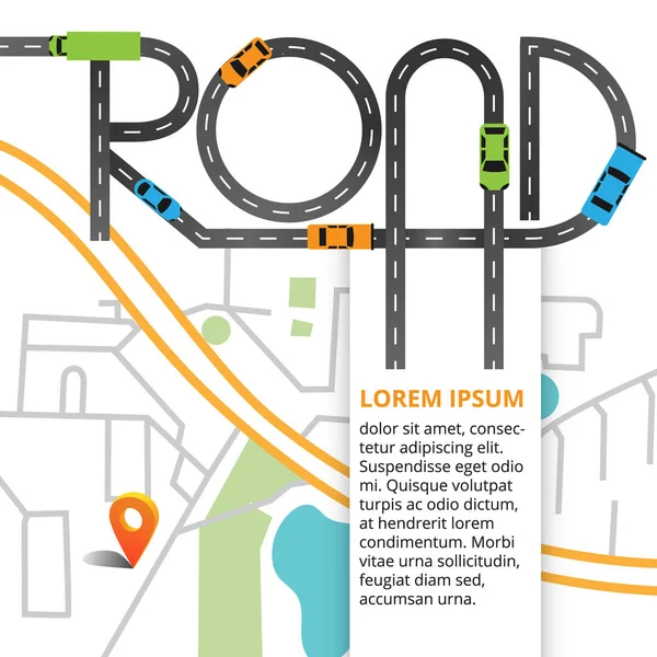 Road & Street con mappa puntatore, concetto di viaggio, illustrazione vettoriale EPS10 . — Vettoriale Stock