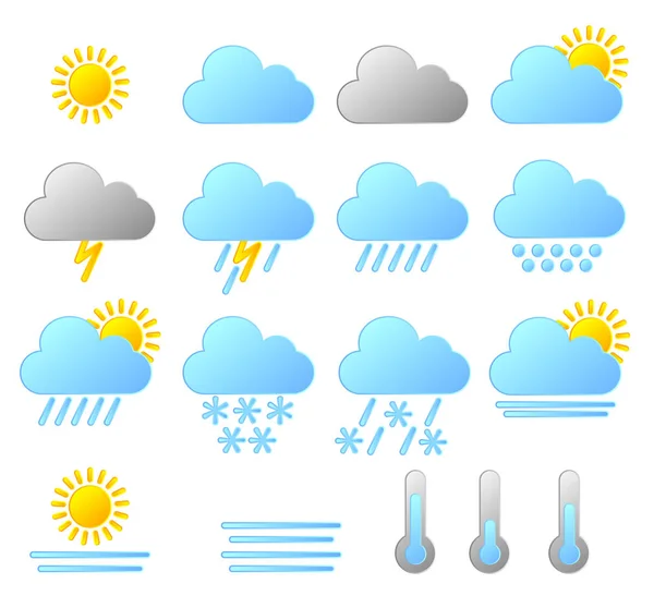 Набор погодных икон выделен на белом фоне. иконки прогноза погоды / иллюстрации — стоковый вектор