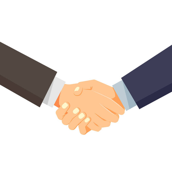 Handshake of business people partners isolated on white background. Hand shaking meeting agreement. Vector flat design. Symbol of successful transaction