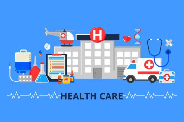 Vektör çizim modern düz tarzı. Hospit ile Web banner