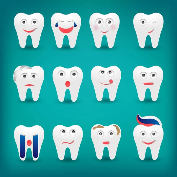 Health care flat style cartoon cute tooth character with differe