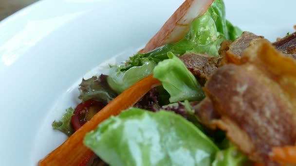 Gemüsesalat mit Krabbenspießen — Stockvideo