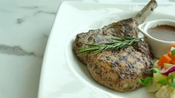 Grilled Pork chop steak — Stock Video
